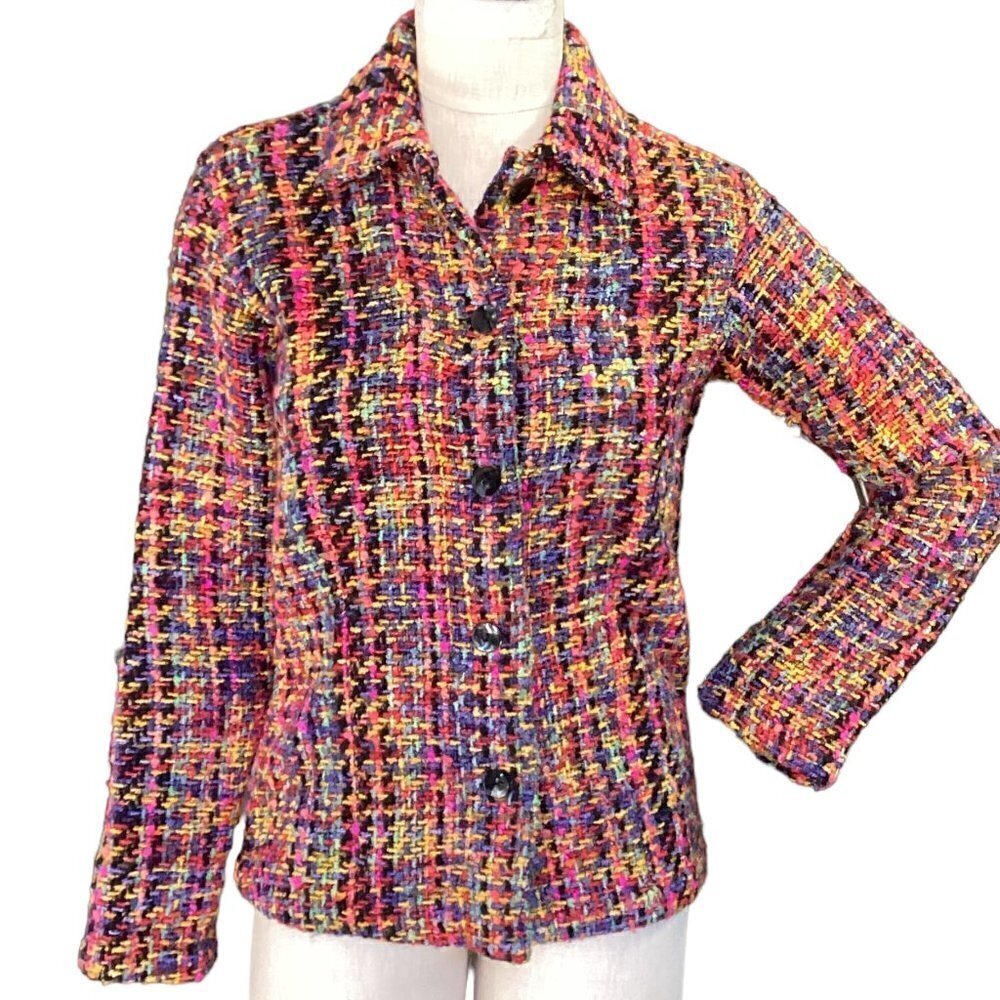 Chico's 0 (S/4) Colorful Tweed Woven Blazer Jacket Button-Front 40S